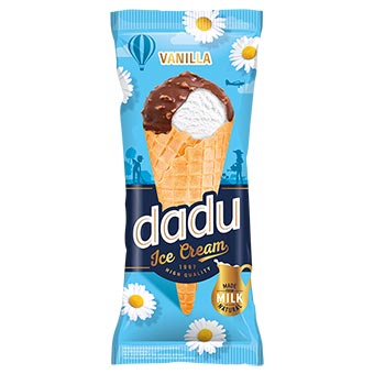 Dadu Vanilla Ice Cream with Milk Chocolate Glazing and Chopped Almonds In Waffle Cone 150ml 